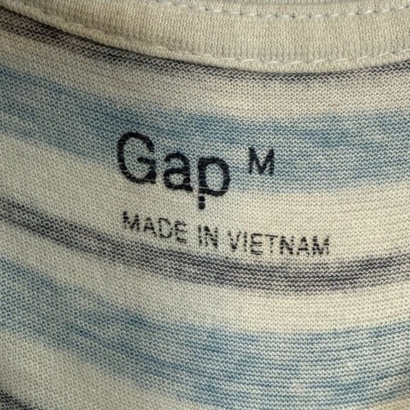 GAP Men’s Blue & White Striped V-Neck T-Shirt – Size M - Picture 3 of 6